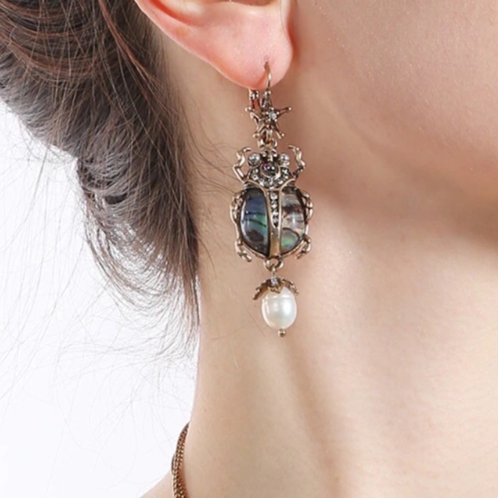 Egyptian Scarab Beetle Earrings Lever & Post Back - Picture 3 of 6